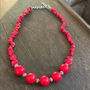 Natural Coral & Hand blown glass beads Statement Necklace